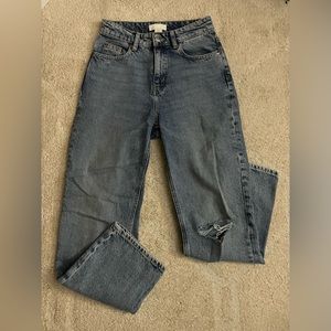 h&m high waisted, distressed, vintage medium wash mom jeans